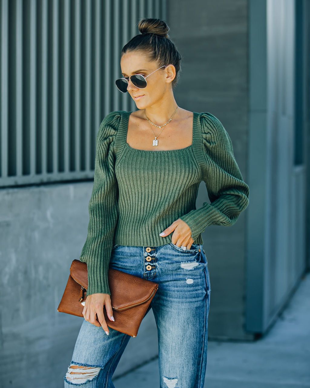 Ford Square Neck Knit Sweater - Fern Green - FINAL SALE sold by Vici product image thumbnail 5