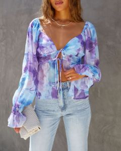 Botanic Bay Floral Front Tie Top sold by Vici