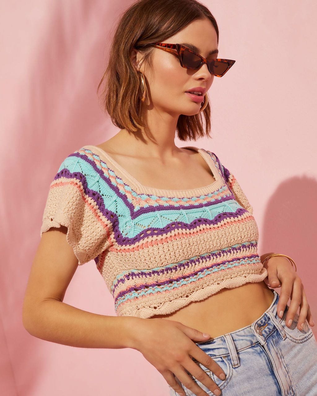 Vallejo Crochet Knit Crop Top sold by Vici