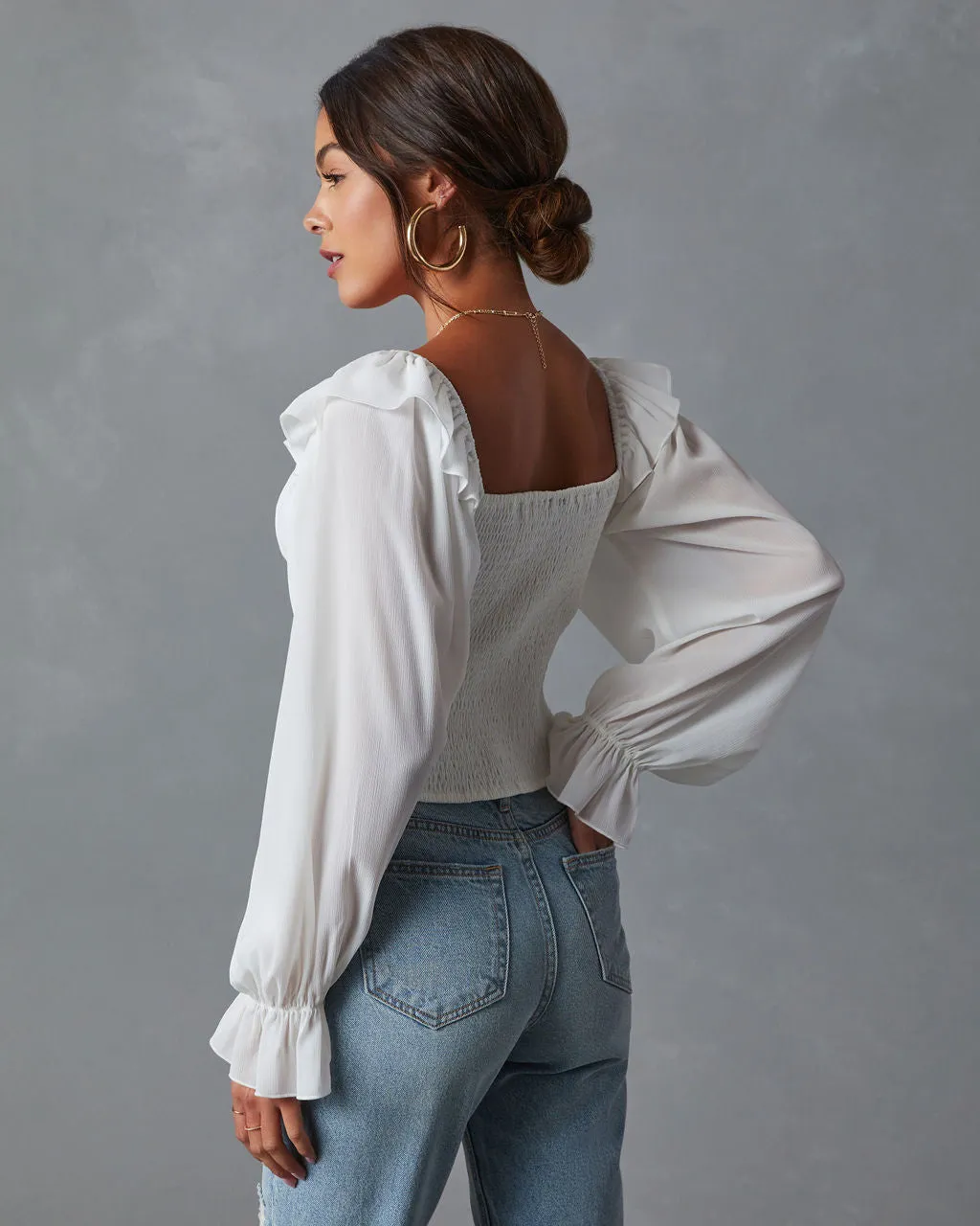 Julie Cropped Ruffle Shoulder Blouse sold by Vici product image thumbnail 5
