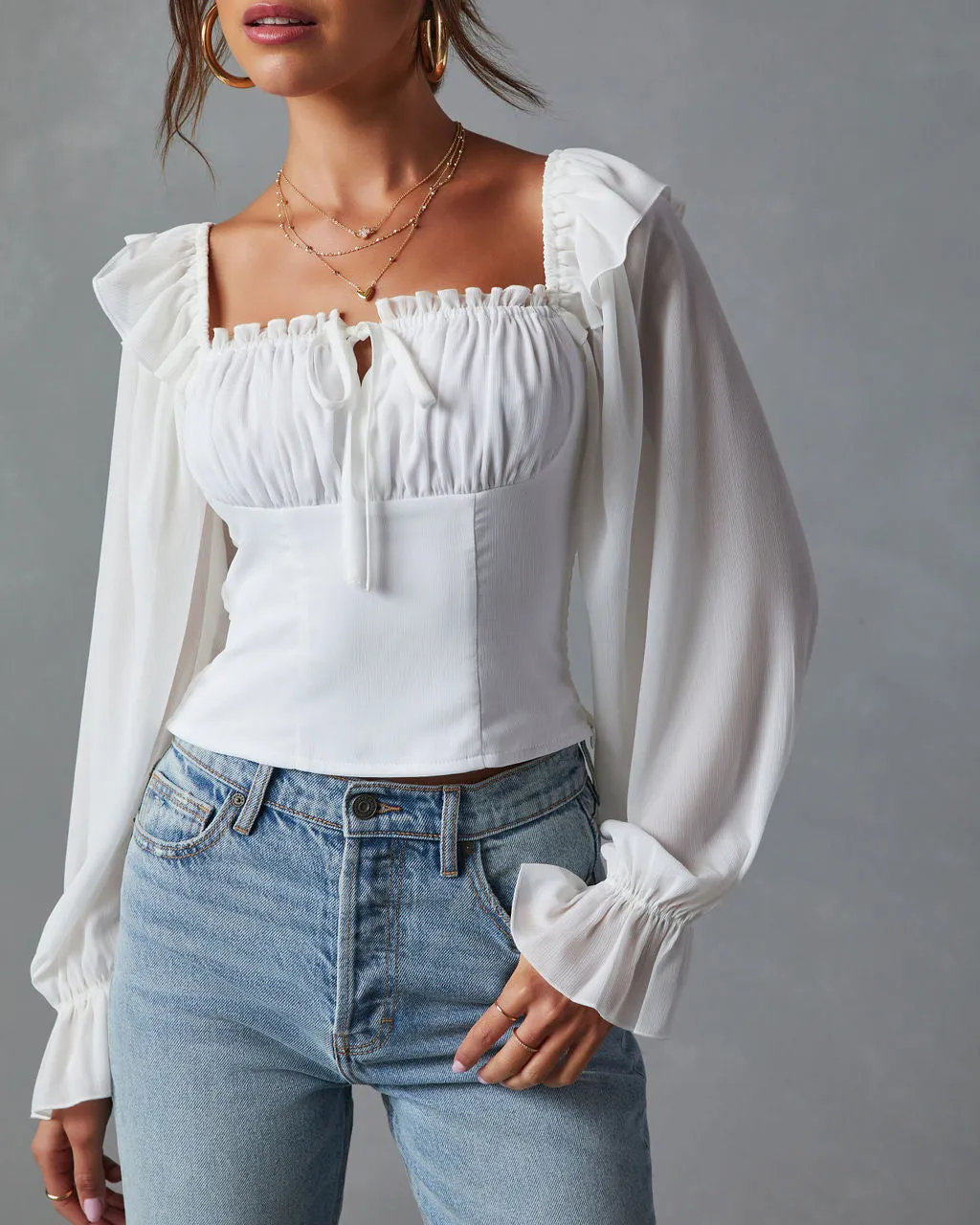 Julie Cropped Ruffle Shoulder Blouse sold by Vici product image thumbnail 2