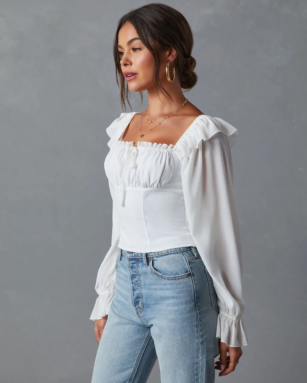 Julie Cropped Ruffle Shoulder Blouse sold by Vici product image thumbnail 4
