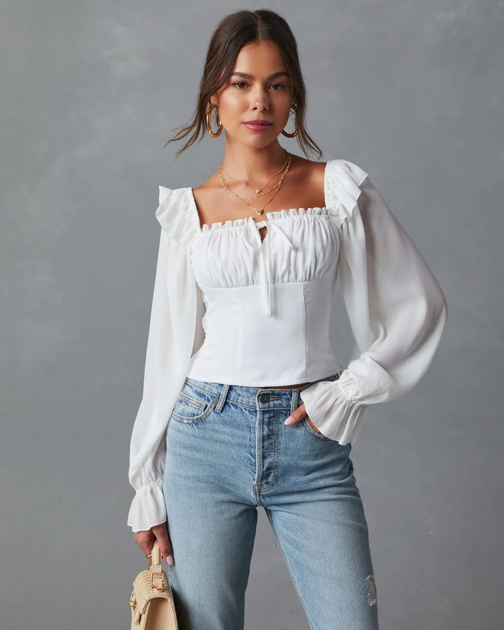 Julie Cropped Ruffle Shoulder Blouse sold by Vici product image thumbnail 3