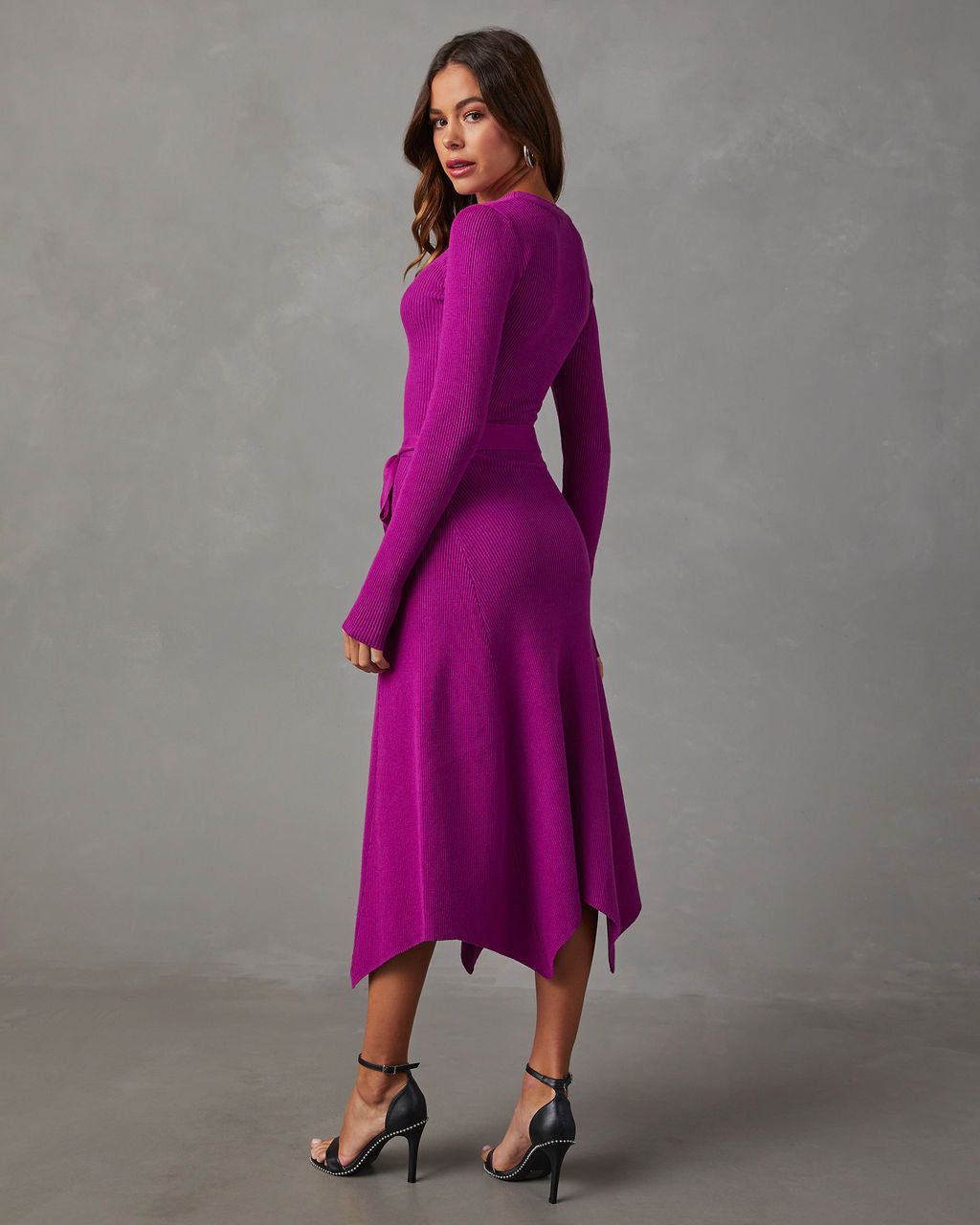 Lia Asymmetrical Hem Tie Waist Midi Sweater Dress - Orchid sold by Vici product image thumbnail 2