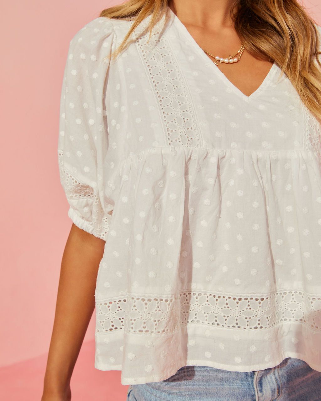 Macy Eyelet Puff Sleeve Top - White - SALE sold by Vici product image thumbnail 4