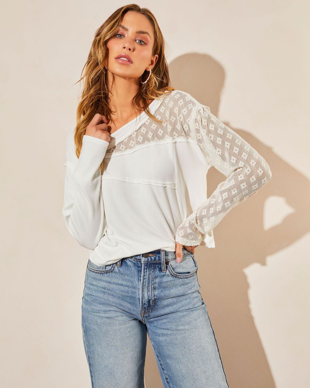 Iliana Sheer Sleeve Top - Off White - FINAL SALE sold by Vici product image thumbnail 7