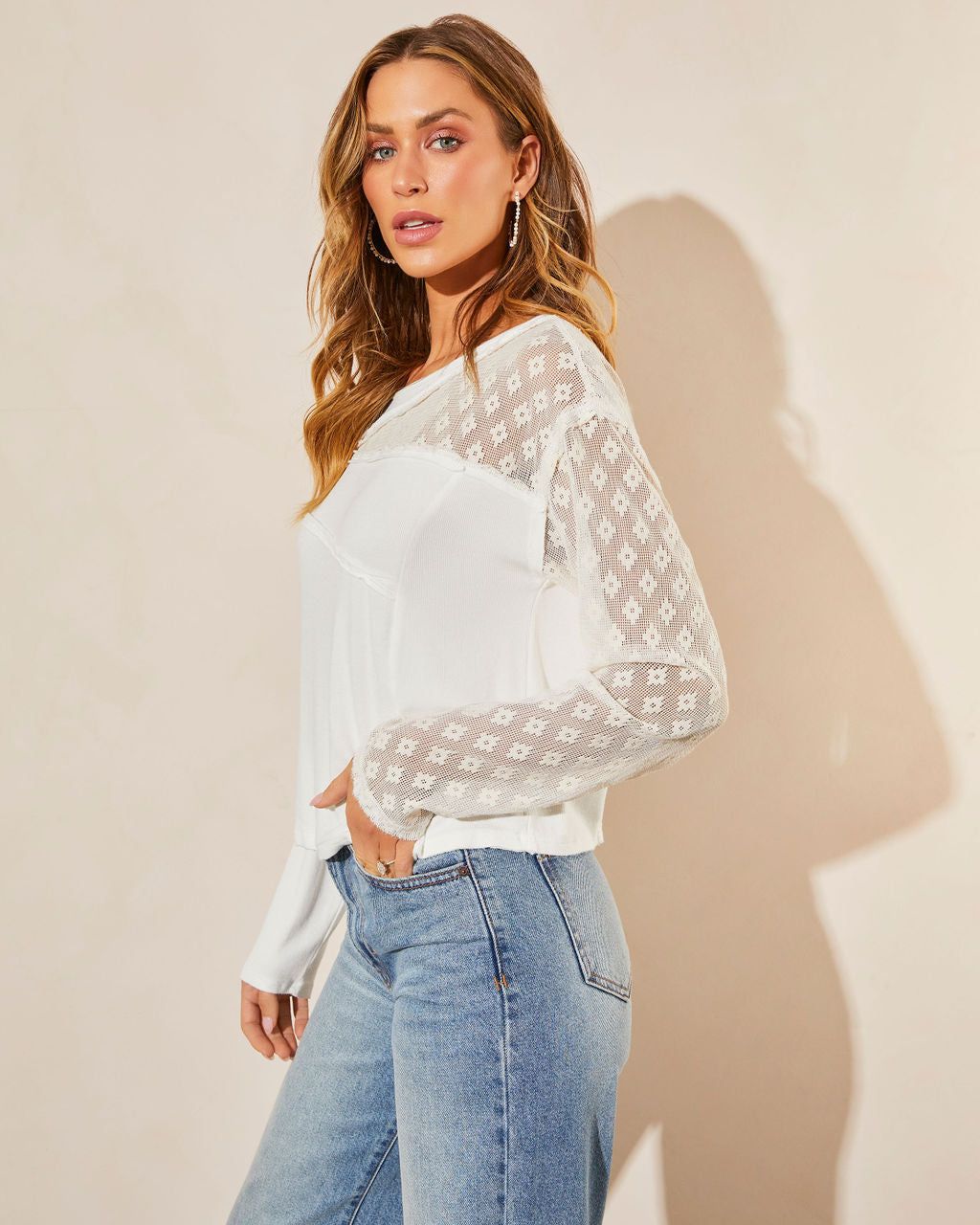 Iliana Sheer Sleeve Top - Off White - FINAL SALE sold by Vici product image thumbnail 4