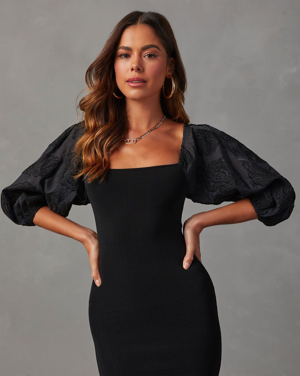 Octavia Puff Sleeve Bodycon Midi Dress - Black sold by Vici product image thumbnail 2