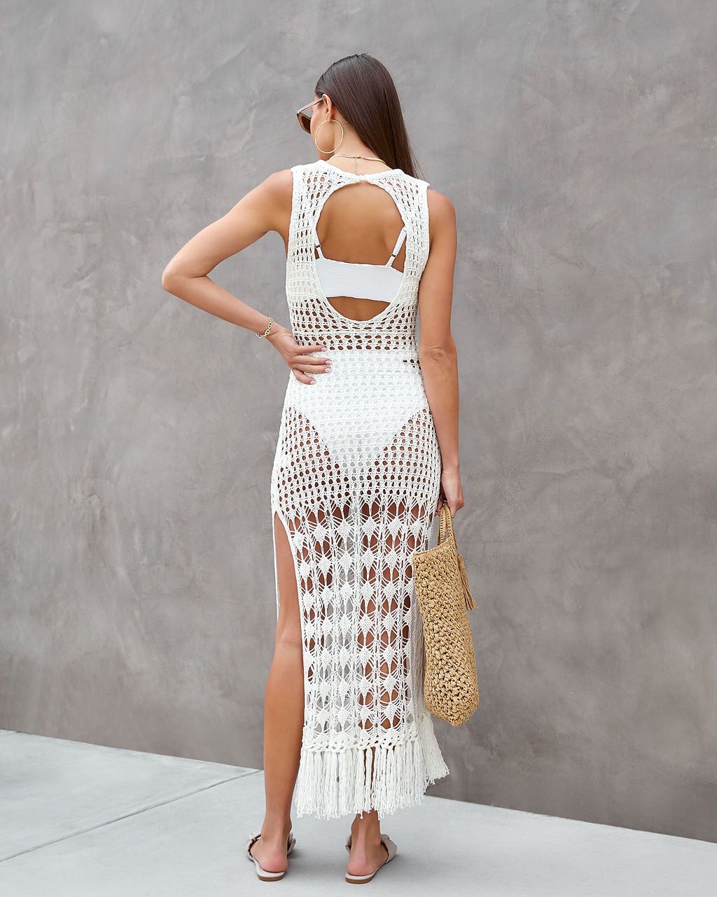 Birdie Knit Crochet Fringe Cover Up Maxi Dress sold by Vici product image thumbnail 2