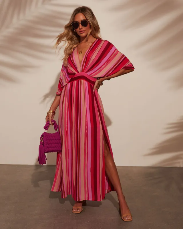 Kadie Striped Kimono Sleeve Maxi Dress sold by Vici