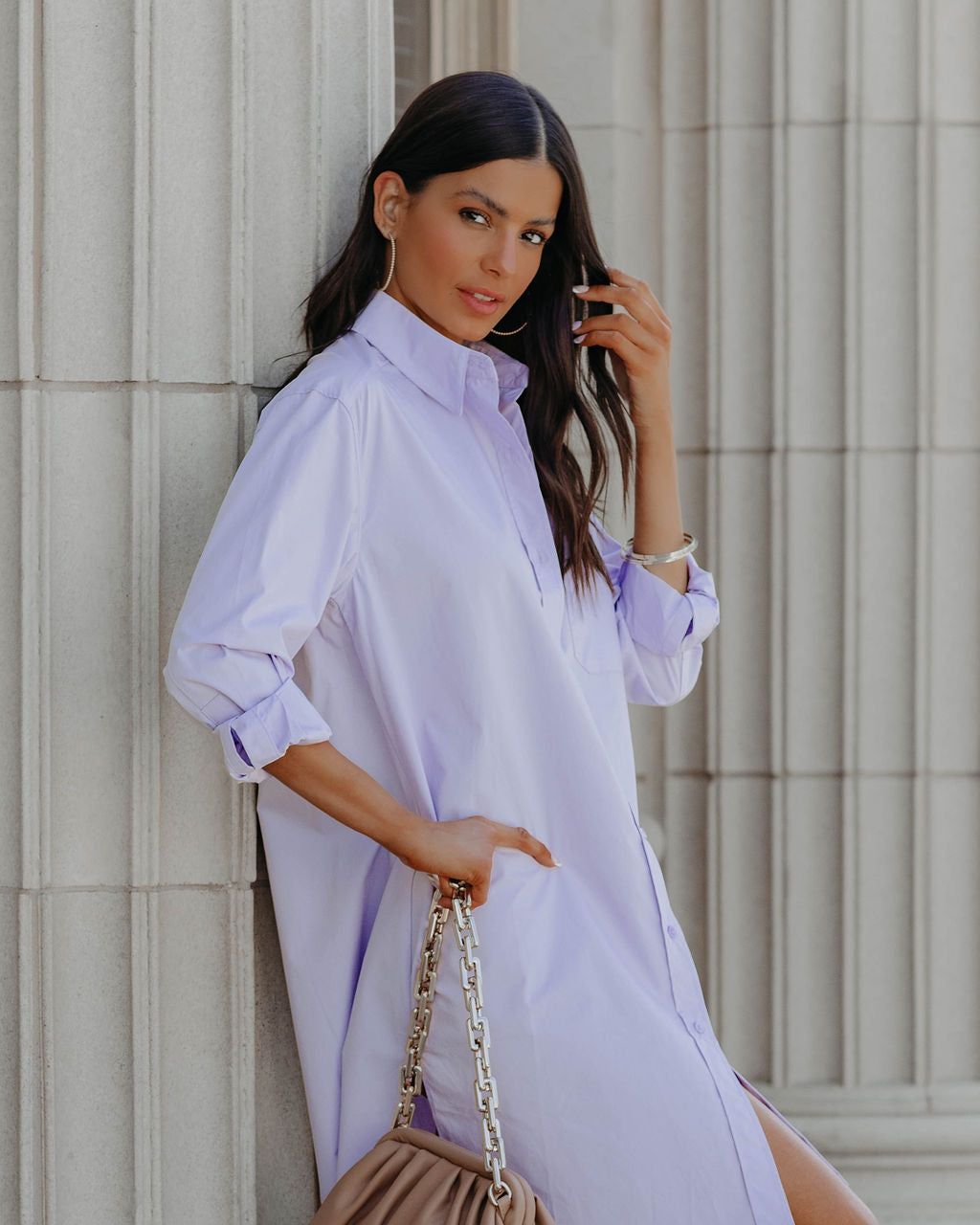Harmony Cotton Button Down Shirt Dress - Lavender - FINAL SALE sold by Vici product image thumbnail 6