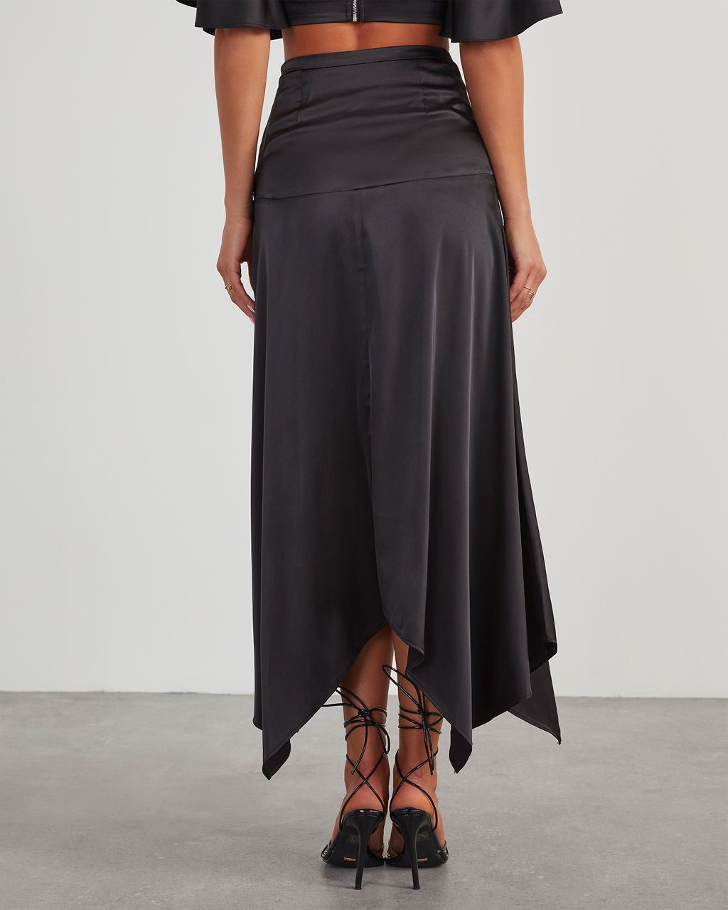 Belmore Satin Scarf Hem Midi Skirt - Black sold by Vici product image thumbnail 4