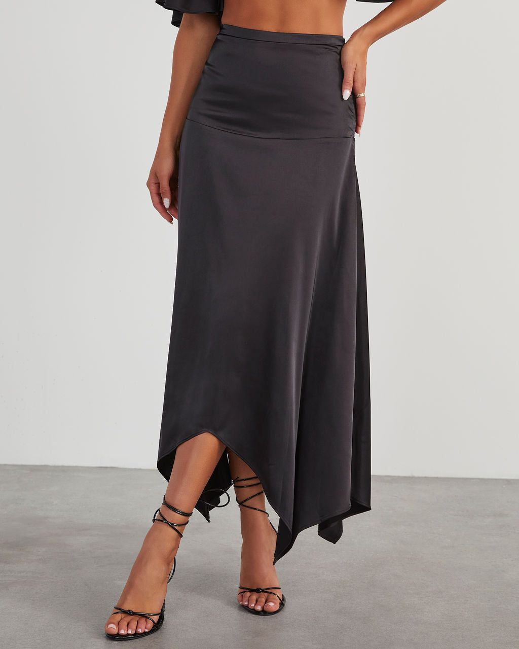 Belmore Satin Scarf Hem Midi Skirt - Black sold by Vici product image thumbnail 2