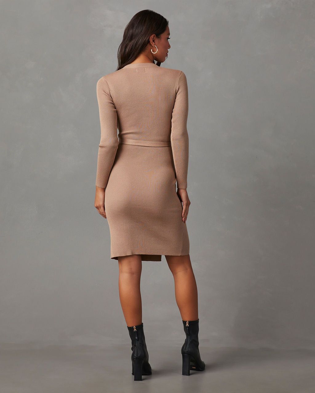 Tawny Long Sleeve Wrap Sweater Dress - Taupe sold by Vici product image thumbnail 4