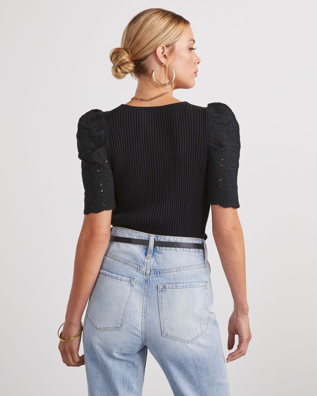 Tellulah Crochet Sleeve Sweater Knit Top - Black sold by Vici product image thumbnail 4