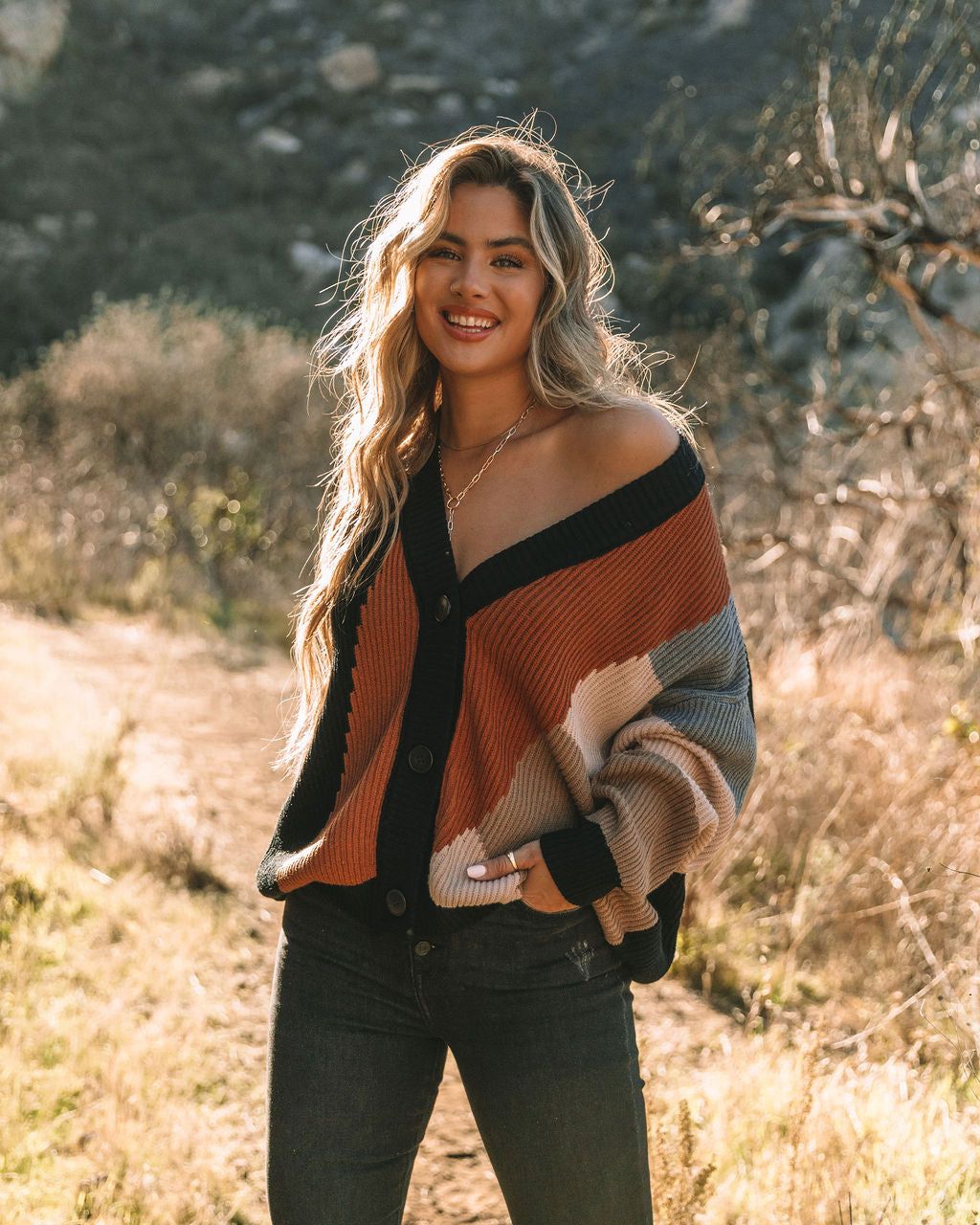 Glee Button Front Colorblock Cardigan - Black Multi - FINAL SALE sold by Vici product image thumbnail 9