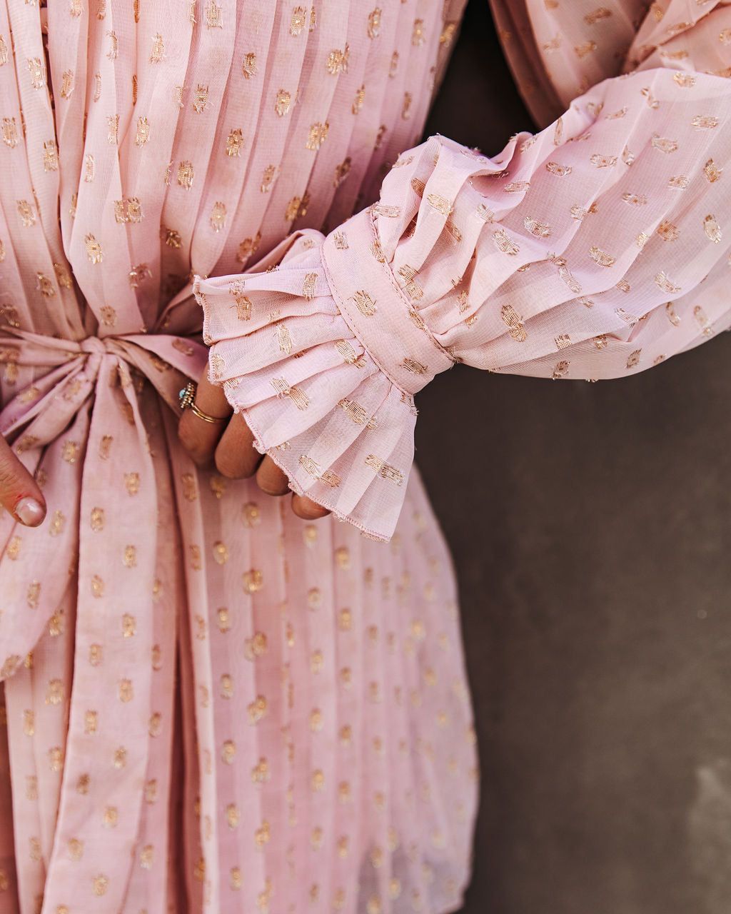 Walking On Sunshine Metallic Pleated Romper - FINAL SALE sold by Vici product image thumbnail 4