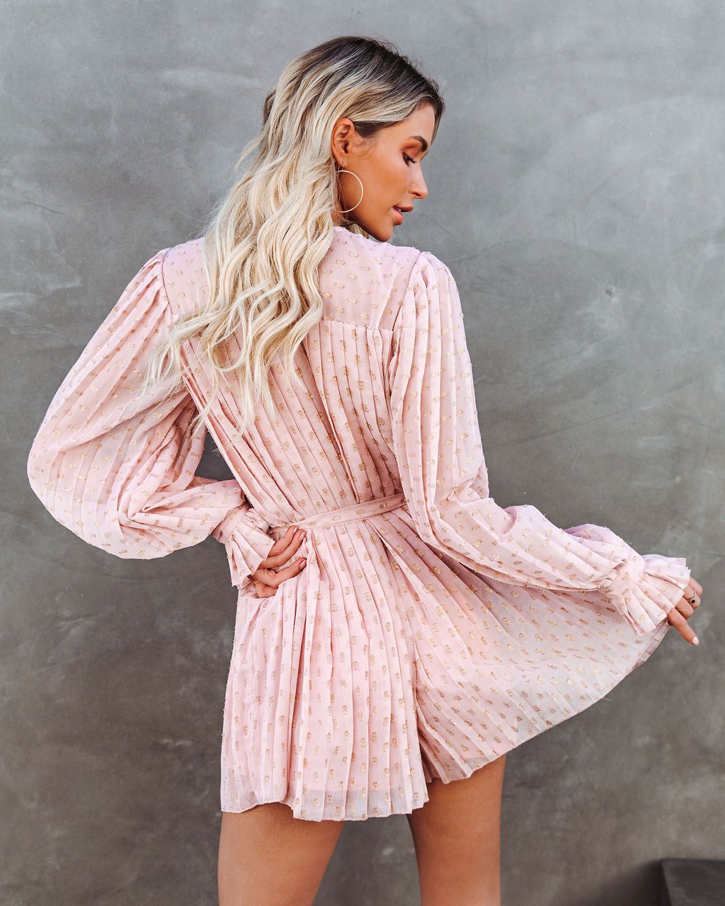 Walking On Sunshine Metallic Pleated Romper - FINAL SALE sold by Vici product image thumbnail 2