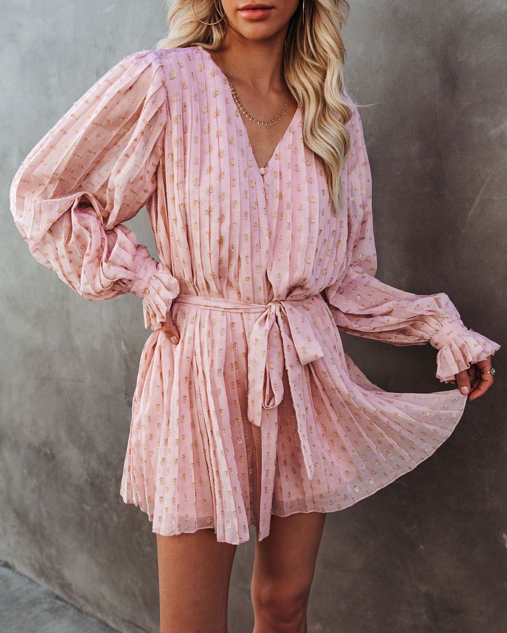 Walking On Sunshine Metallic Pleated Romper - FINAL SALE sold by Vici product image thumbnail 5