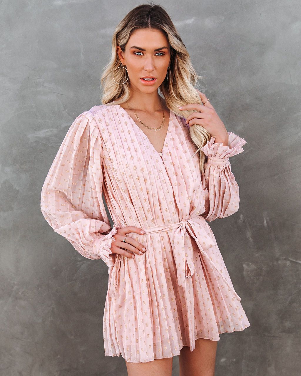 Walking On Sunshine Metallic Pleated Romper - FINAL SALE sold by Vici product image thumbnail 3