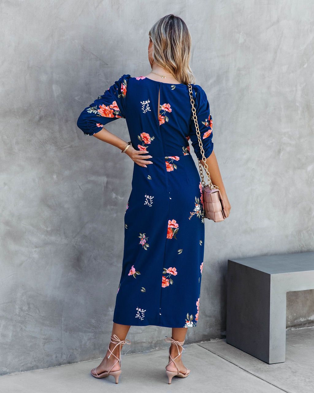 Life Is Peachy Floral Ruched Puff Sleeve Midi Dress sold by Vici product image thumbnail 4
