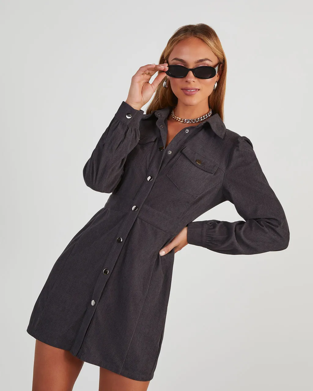 Watson Puff Sleeve Collared Mini Dress sold by Vici product image thumbnail 3