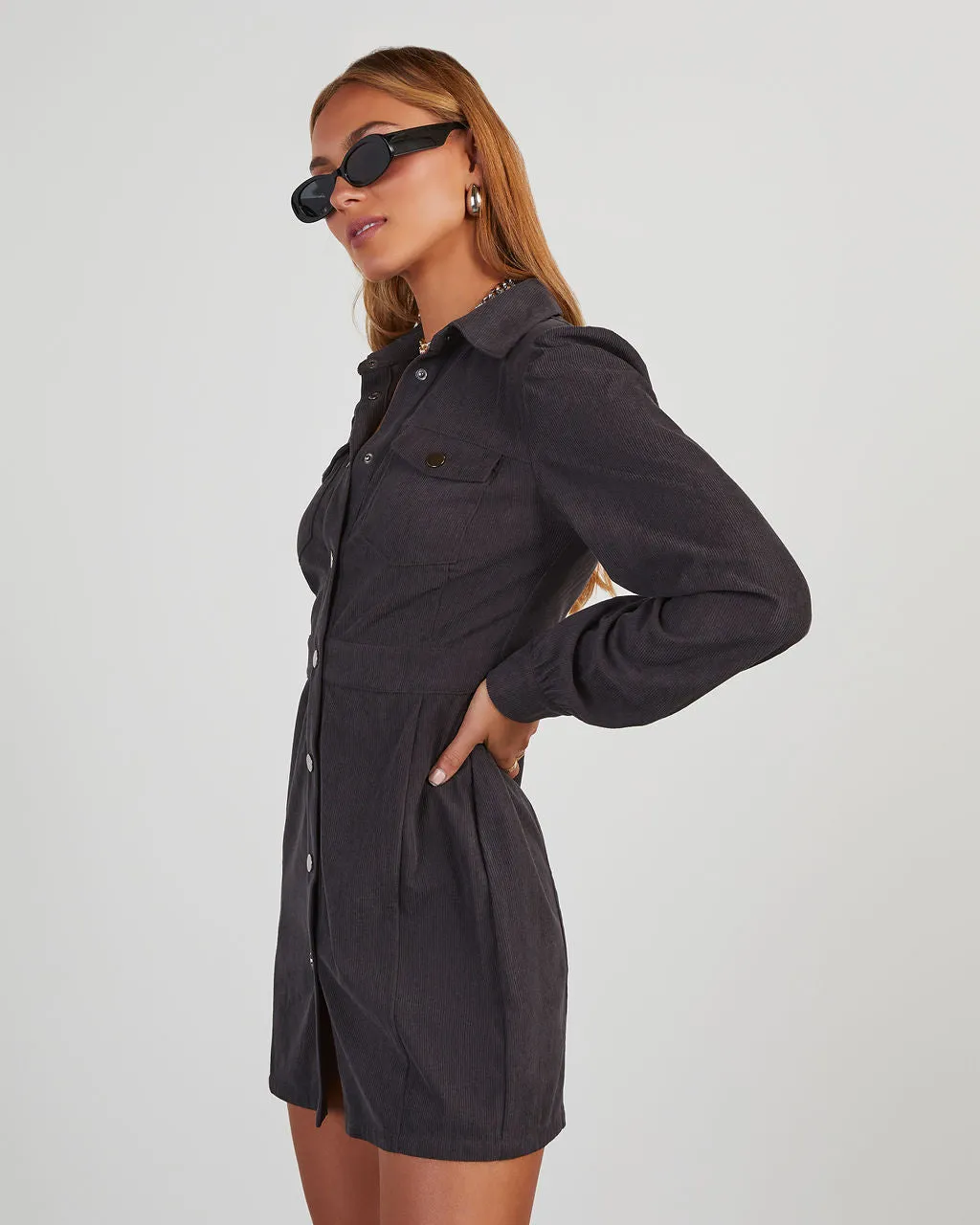 Watson Puff Sleeve Collared Mini Dress sold by Vici product image thumbnail 4