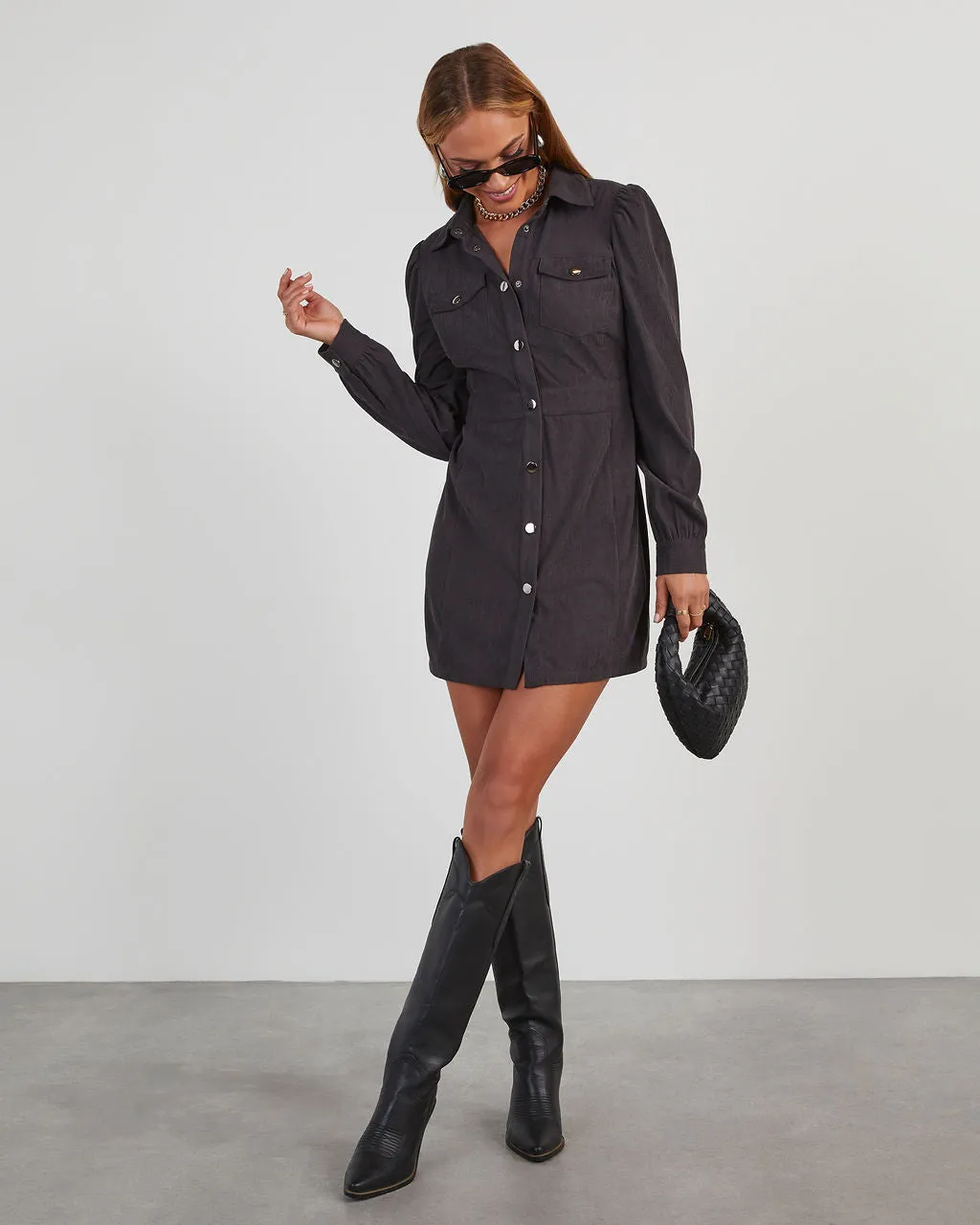 Watson Puff Sleeve Collared Mini Dress sold by Vici