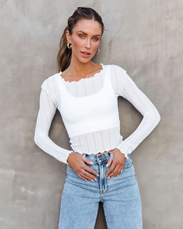 Wilder Sheer Lettuce Trim Top - White - FINAL SALE sold by Vici