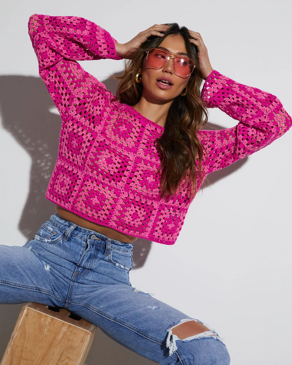 Elisa Knit Crochet Long Sleeve Top sold by Vici