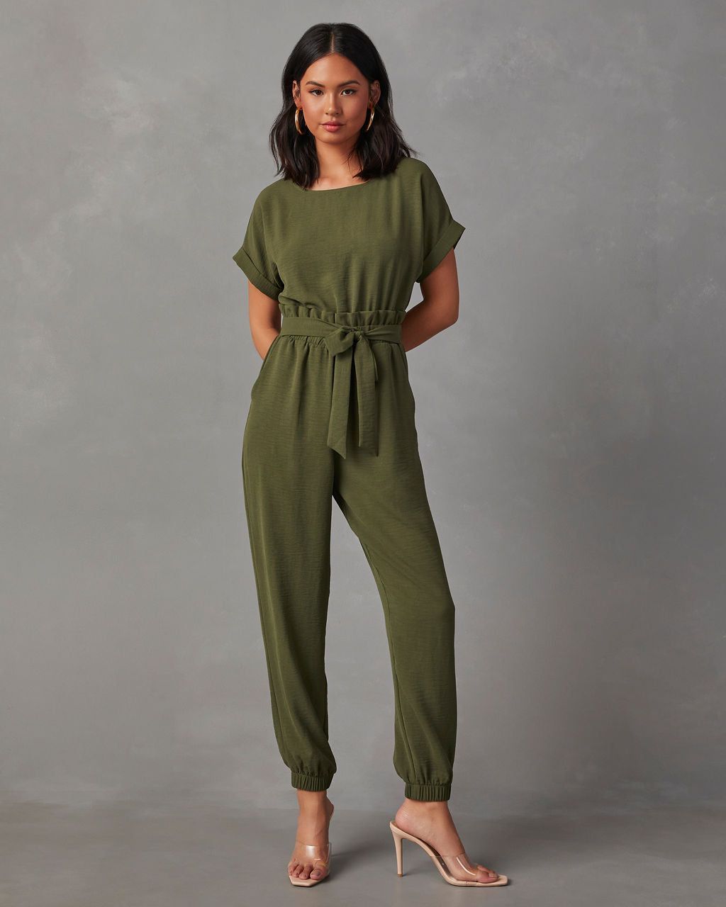 Virginia Pocketed Jumpsuit - Olive sold by Vici