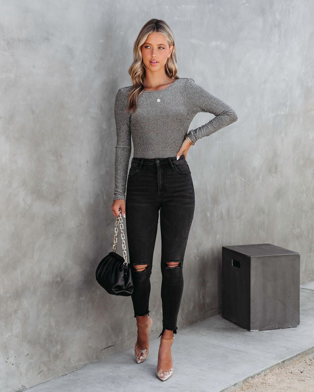 Social Queen Metallic Knit Bodysuit sold by Vici product image thumbnail 3