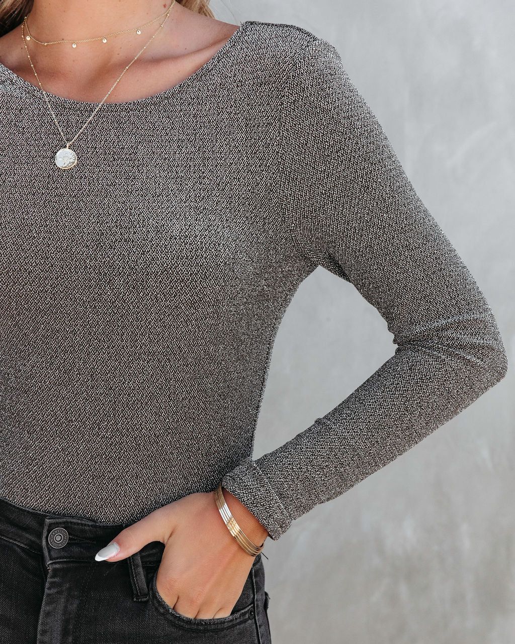 Social Queen Metallic Knit Bodysuit sold by Vici product image thumbnail 2