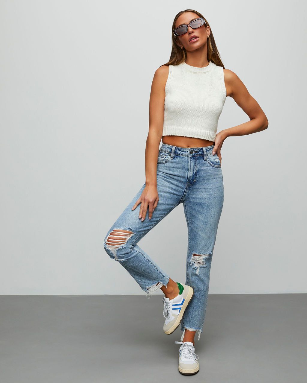 Rowena High Rise Distressed Straight Jeans - Medium Wash - SALE sold by Vici product image thumbnail 6