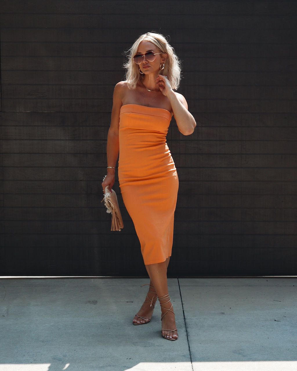 Feliciana Linen Strapless Midi Dress - Tangerine - FINAL SALE sold by Vici product image thumbnail 4