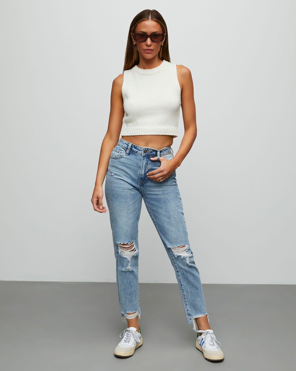 Rowena High Rise Distressed Straight Jeans - Medium Wash - SALE sold by Vici product image thumbnail 3