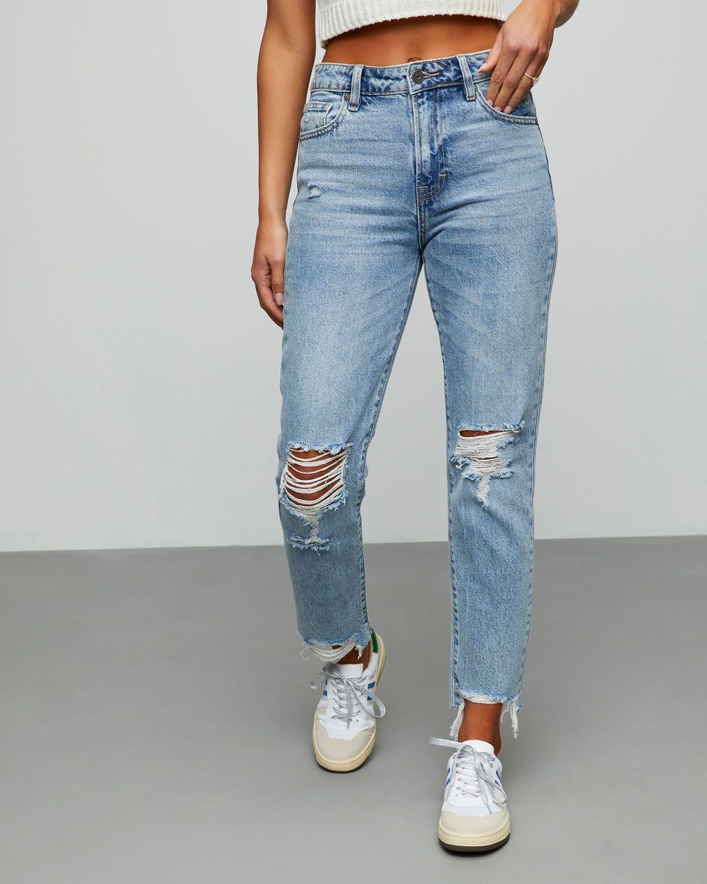 Rowena High Rise Distressed Straight Jeans - Medium Wash - SALE sold by Vici product image thumbnail 7