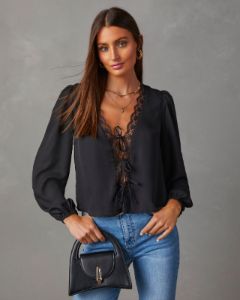 Alonso Lace Trim Top - Black sold by Vici