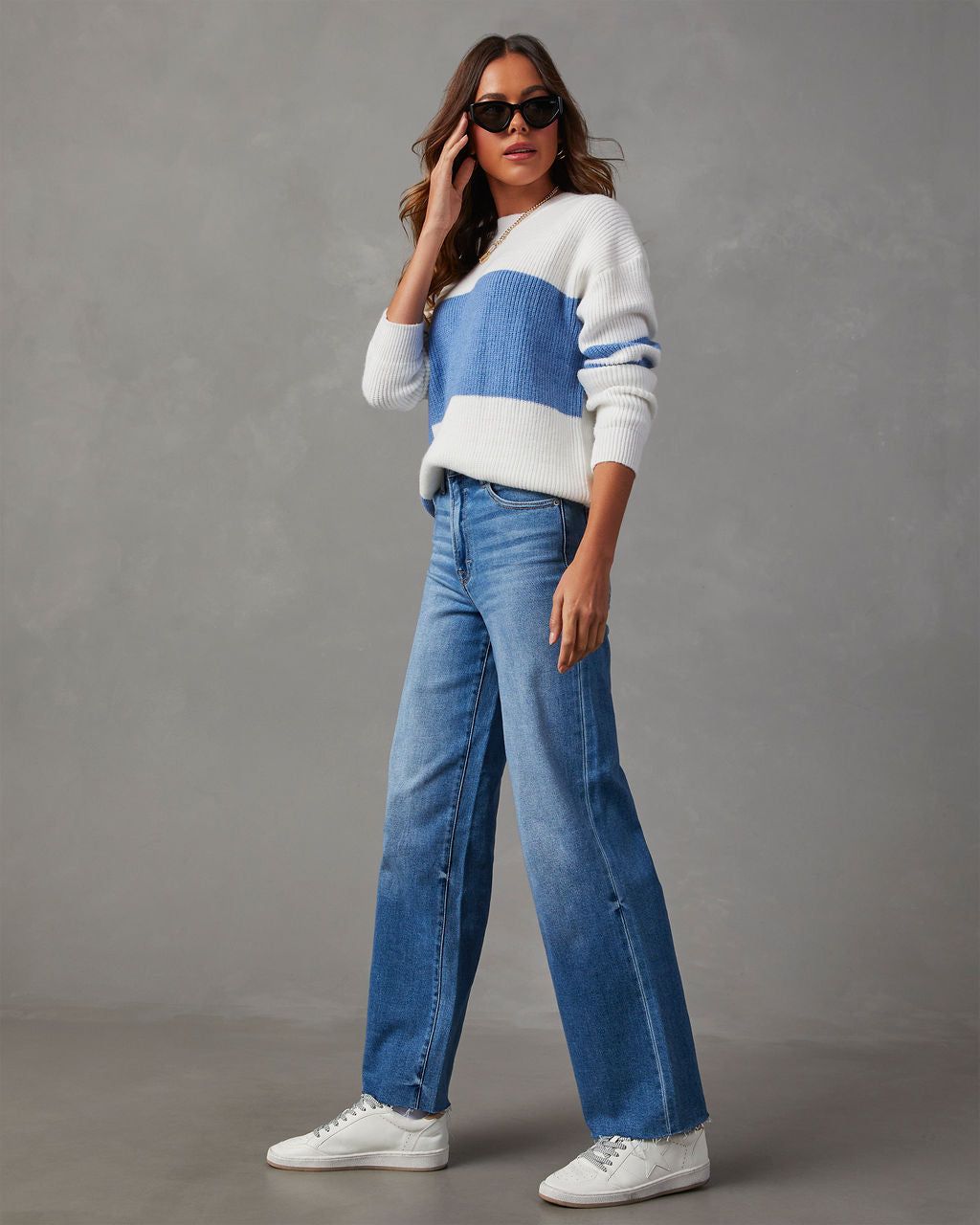 Homecoming Colorblock Knit Sweater - White/Blue sold by Vici product image thumbnail 3