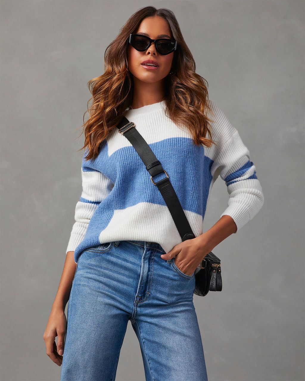 Homecoming Colorblock Knit Sweater - White/Blue sold by Vici product image thumbnail 4