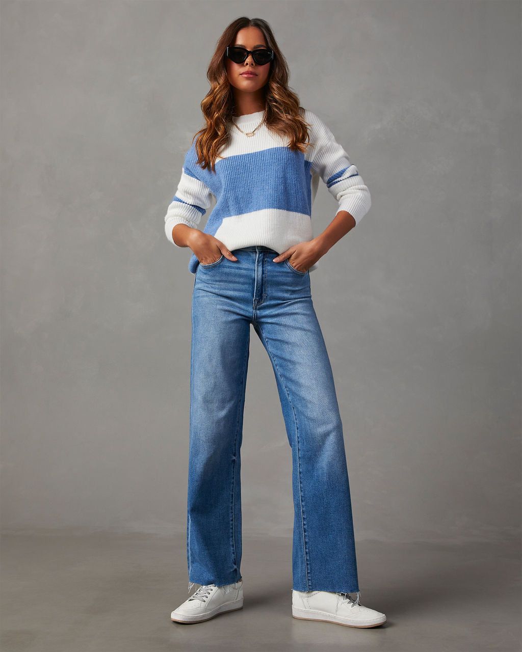 Homecoming Colorblock Knit Sweater - White/Blue sold by Vici product image thumbnail 5