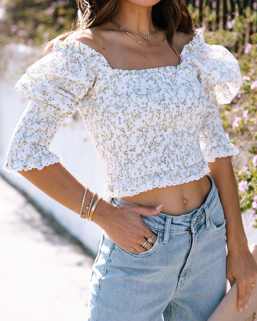 Spring Meadow Cotton Floral Smocked Top sold by Vici product image thumbnail 2