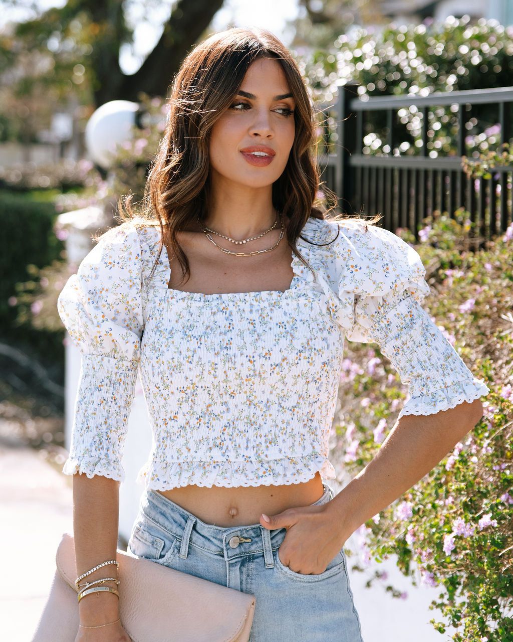 Spring Meadow Cotton Floral Smocked Top sold by Vici