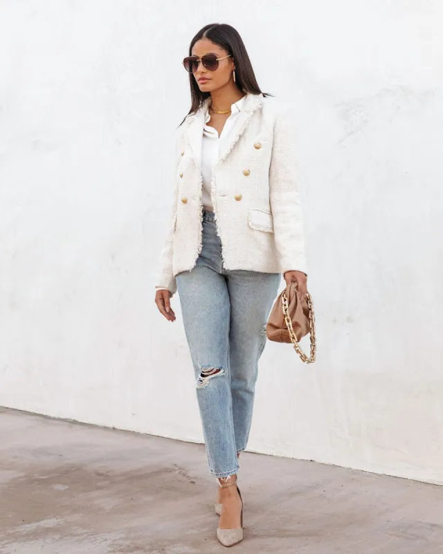Monte Carlo Tweed Pocketed Blazer - Ivory - FINAL SALE made by Vici