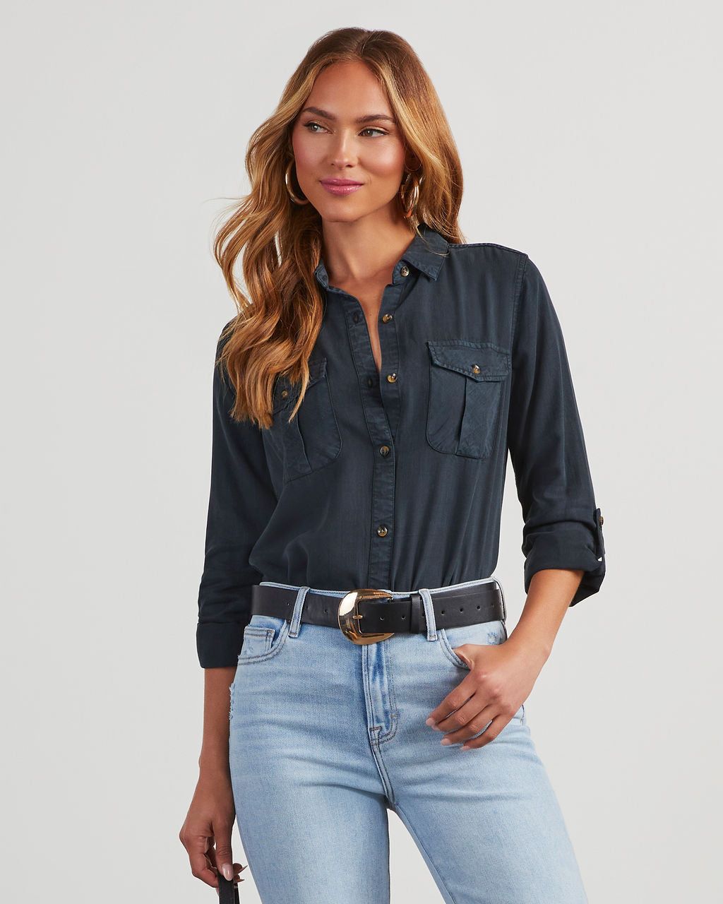 Katana Chambray Utility Top sold by Vici