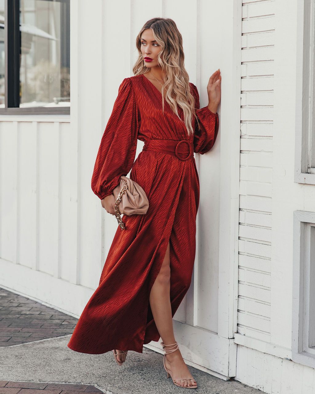 Glitzy Night Satin Belted Maxi Dress - FINAL SALE sold by Vici product image thumbnail 11