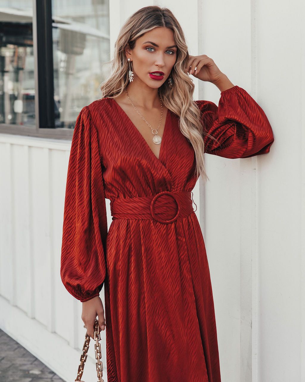 Glitzy Night Satin Belted Maxi Dress - FINAL SALE sold by Vici product image thumbnail 5