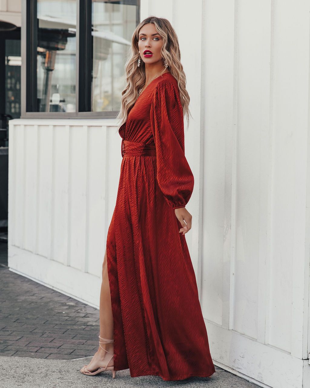 Glitzy Night Satin Belted Maxi Dress - FINAL SALE sold by Vici product image thumbnail 8