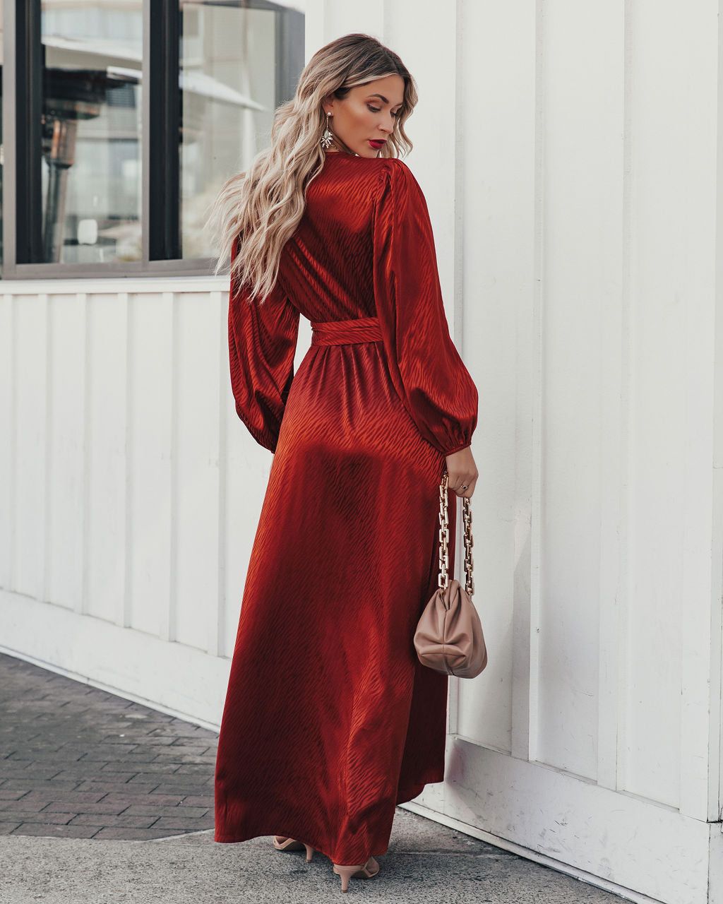 Glitzy Night Satin Belted Maxi Dress - FINAL SALE sold by Vici product image thumbnail 2