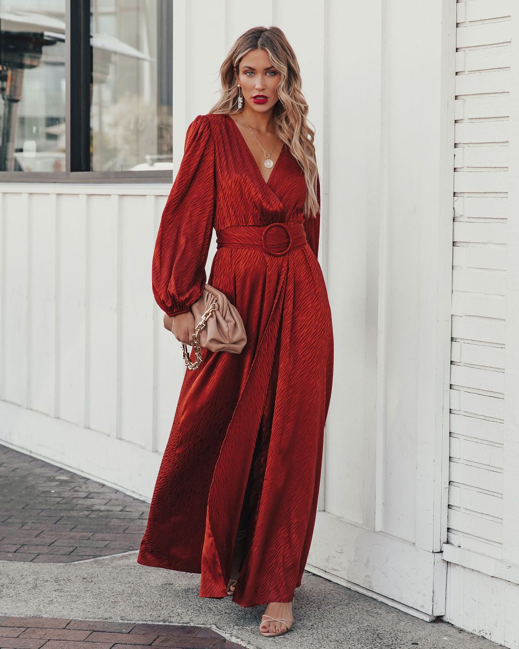 Glitzy Night Satin Belted Maxi Dress - FINAL SALE sold by Vici product image thumbnail 12